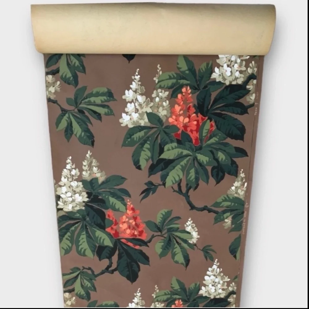 Vintage 30s Botanical Horse Chestnut Floral Wallpaper Made in England
